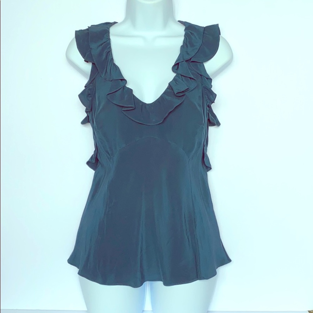 Rebecca Taylor Silk Ruffle Top in Steel Blue 💙